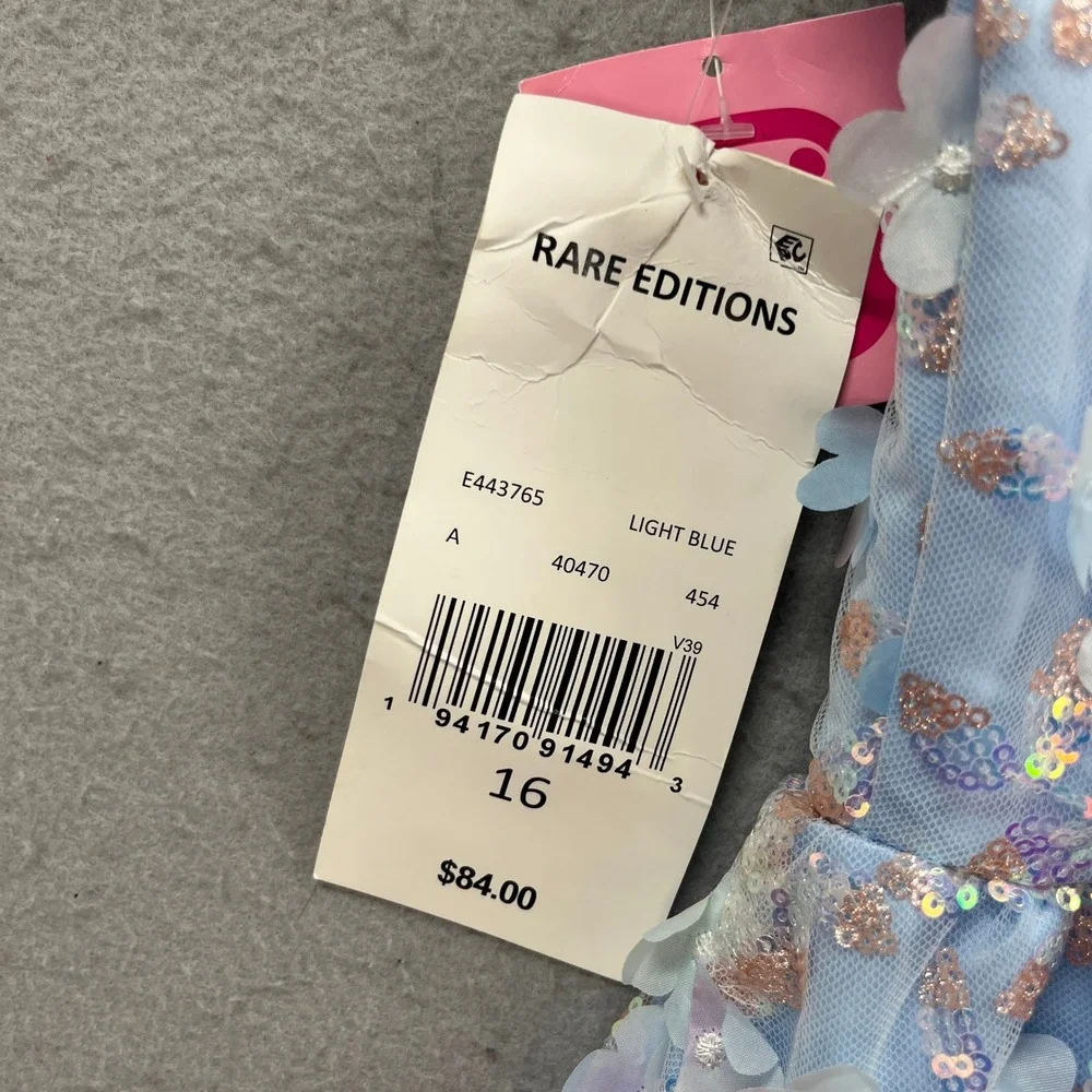 Rare Editions Dress Girls 16 Light Blue Floral Applique Sequin Party Formal NWT